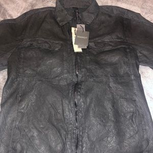 Transit Mens Grey Leather Shirt Jacket Size XL